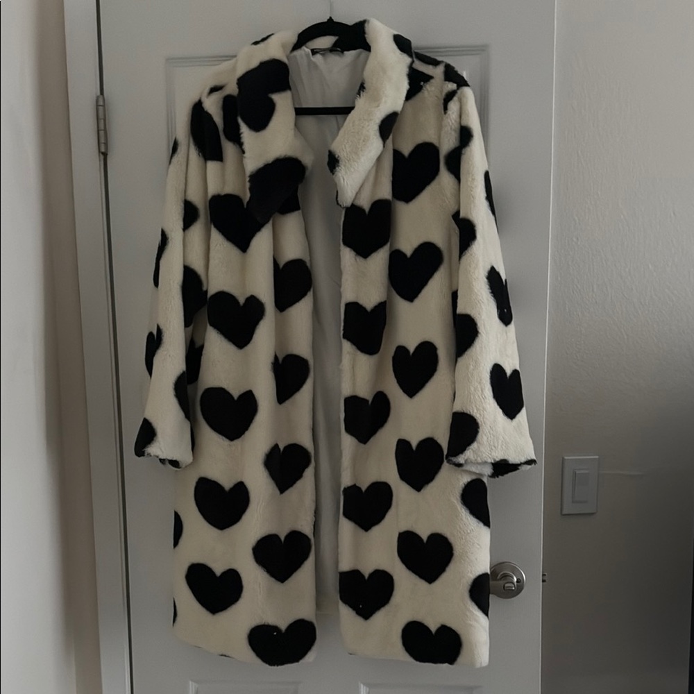 Heart Patterned Faux Fur Coat
